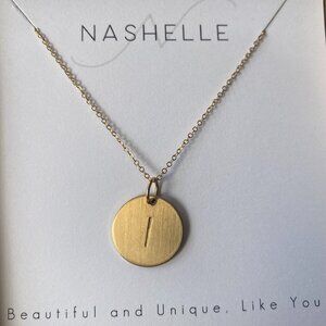 14k-Gold Fill Initial Disc Necklace (letter I) by Nashelle, NEW
